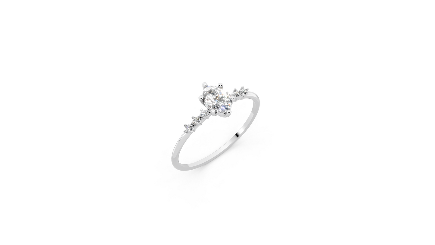 Oval solitaire ring and six side stones