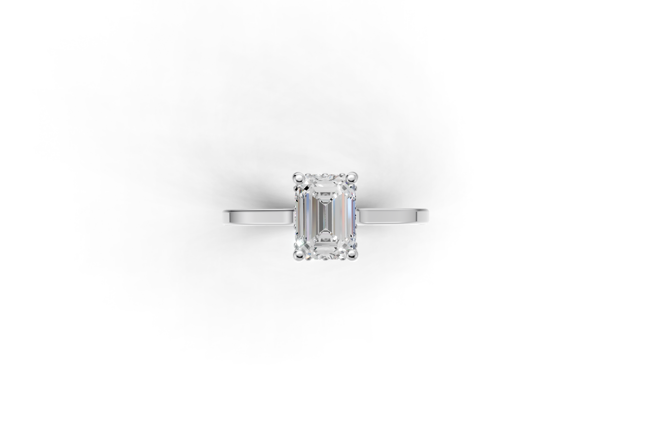 Halo Bloom Emerald engagement ring with diamond halo and emerald center stone by Duda Jewels.