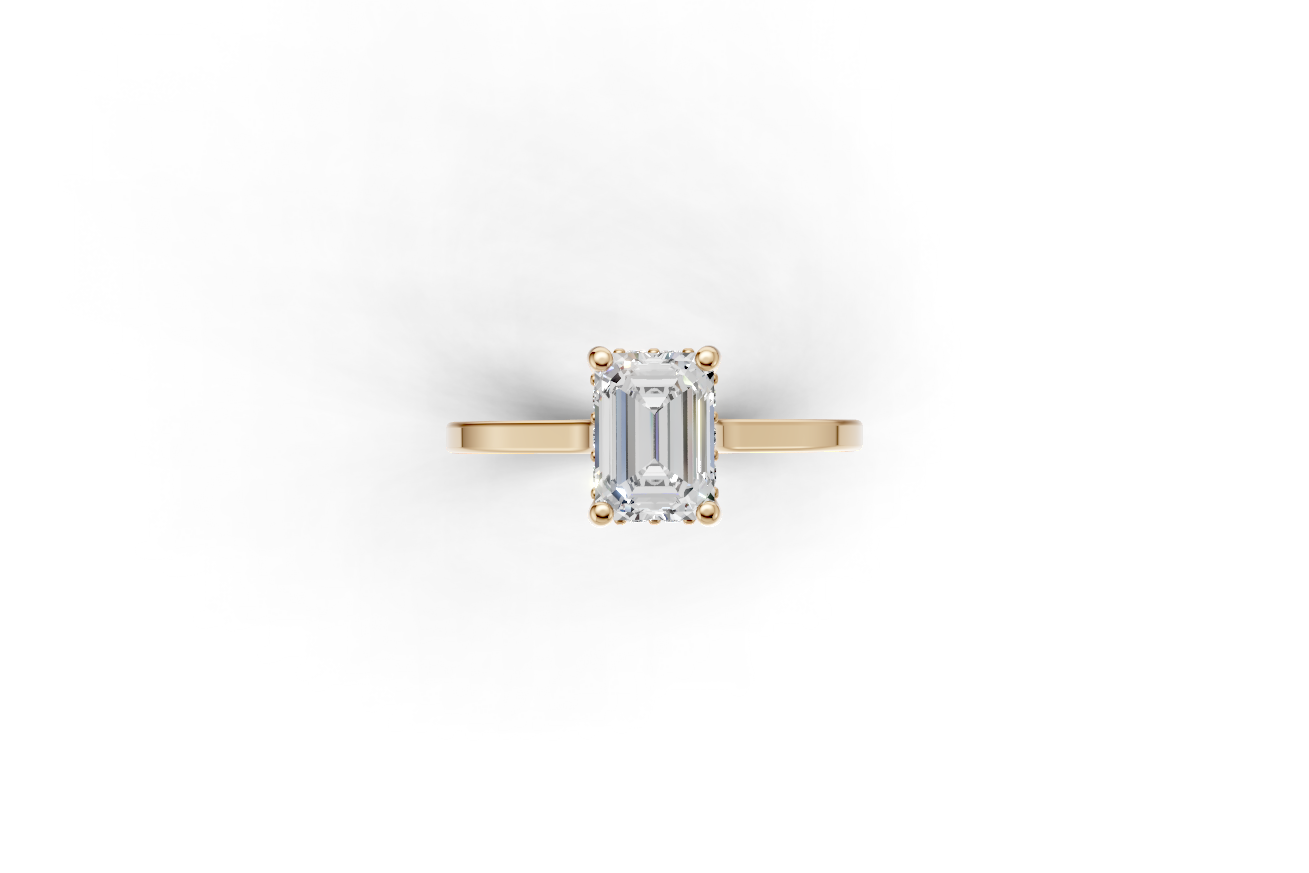Halo Bloom Emerald engagement ring with diamond halo and emerald center stone by Duda Jewels.