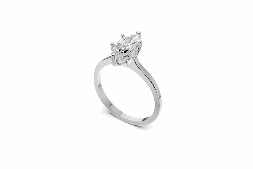 Halo Bloom Marquise engagement ring with diamond hidden halo and marquise center stone by Duda Jewels.