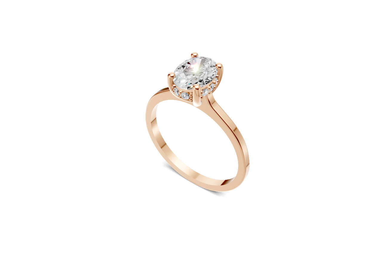 Halo Bloom Oval engagement ring with diamond halo and oval center stone by Duda Jewels.