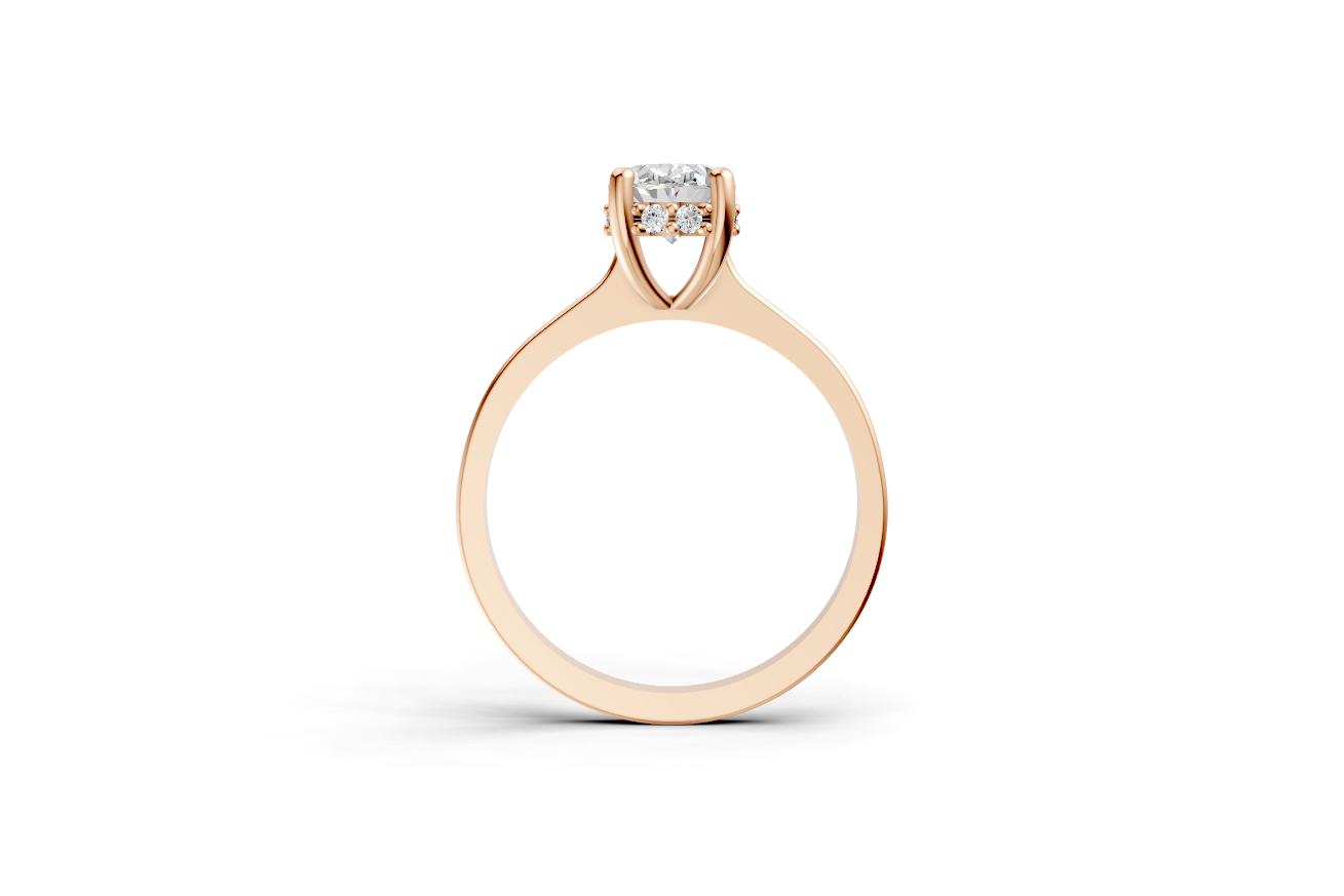 Halo Bloom Oval engagement ring with diamond halo and oval center stone by Duda Jewels.