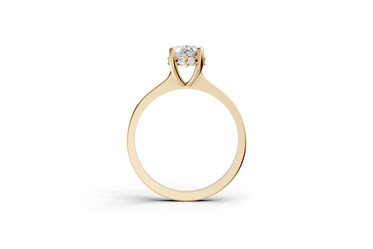 Halo Bloom Oval engagement ring with diamond halo and oval center stone by Duda Jewels.