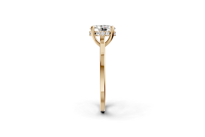 Halo Bloom Oval engagement ring with diamond halo and oval center stone by Duda Jewels.