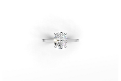 Halo Bloom Oval engagement ring with diamond halo and oval center stone by Duda Jewels.