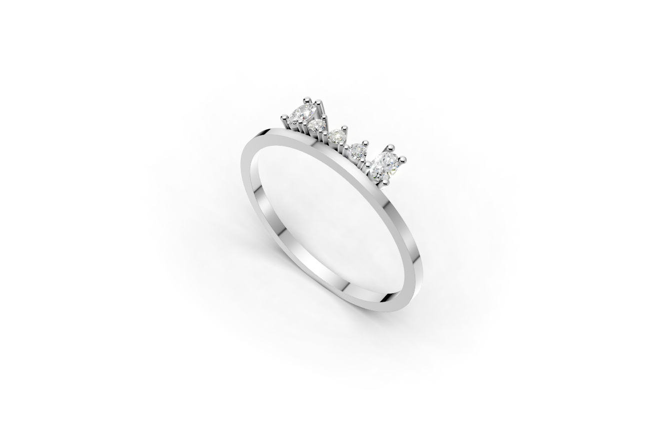 Gold family ring with 2oval and 3 round lab-grown diamonds representing parents and children.