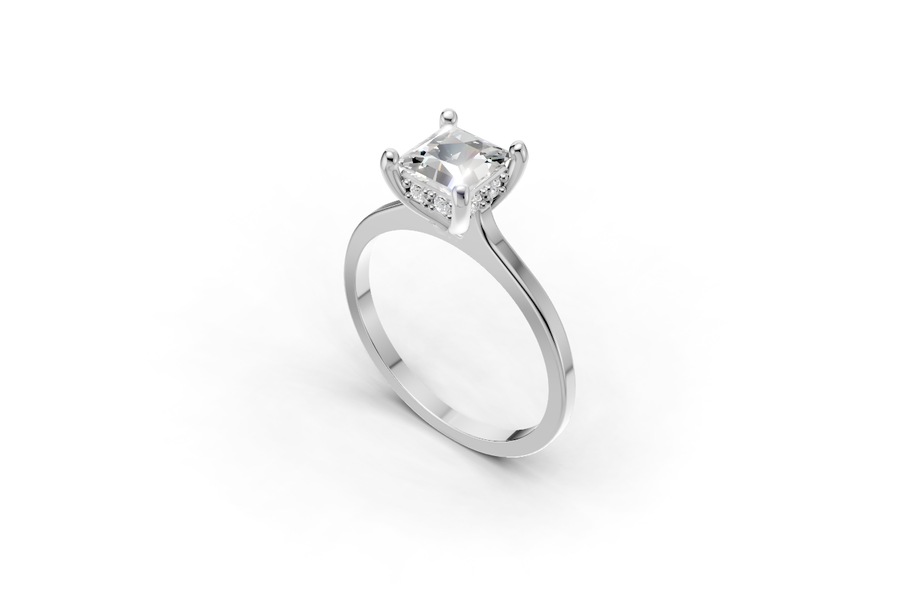 A hidden halo engagment ring with a princess cut diamond by DUDAjewels