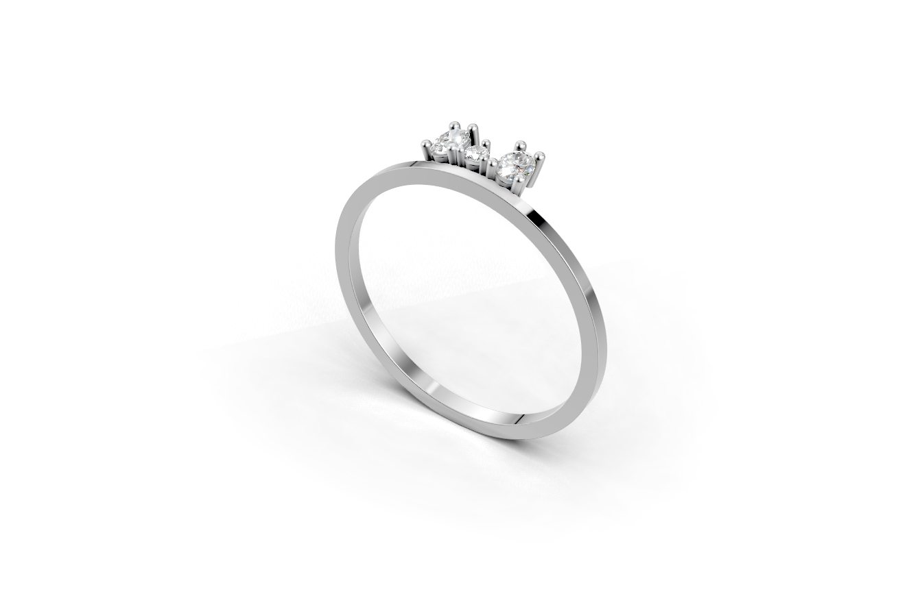 Gold ring with two oval cut diamonds and one round smaler in the center representing a family.