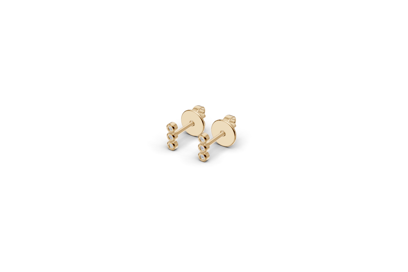Three Stone Bezel Stud Earrings | Whisper Sparks Collection